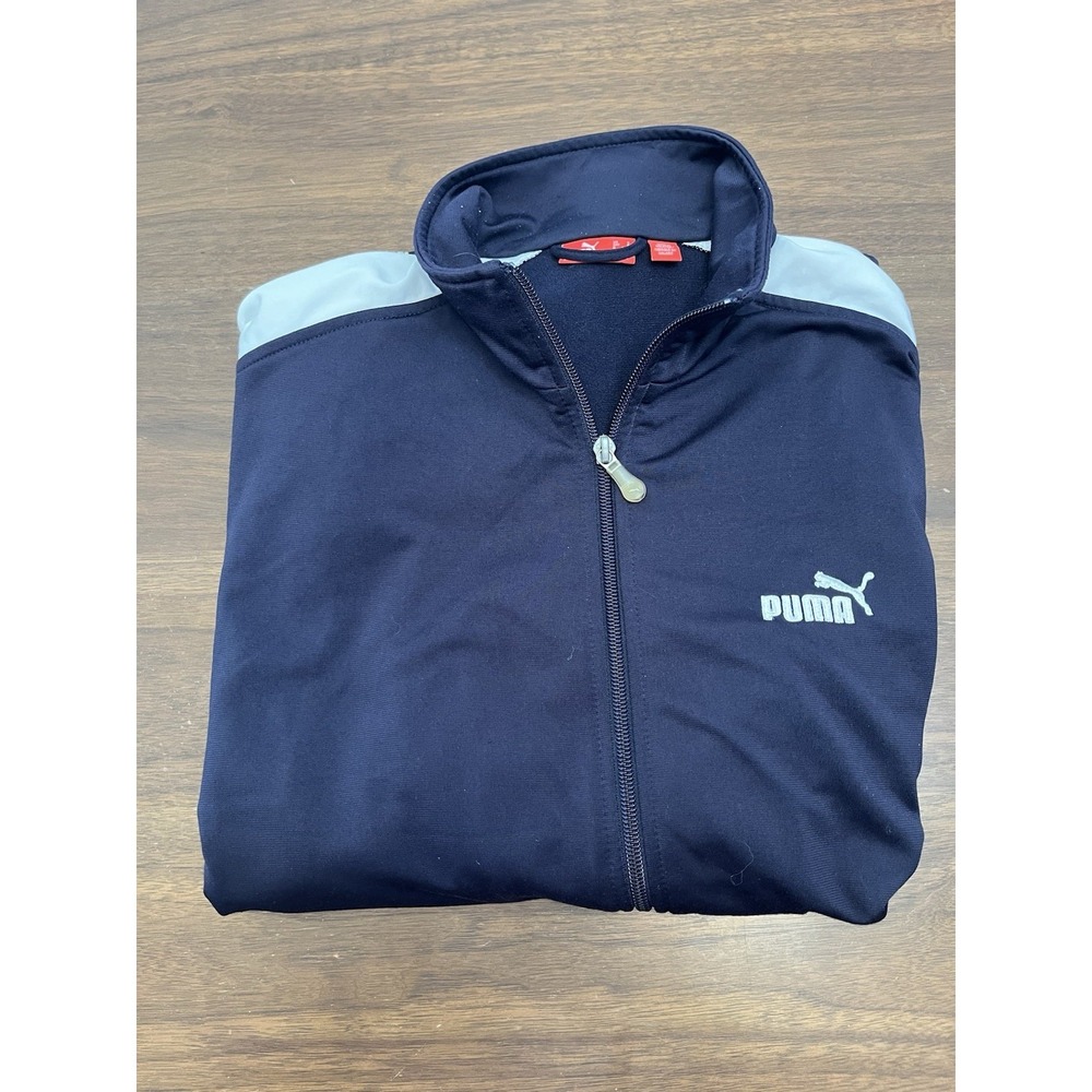 PUMA Men's Track Jacket Blue/White Full Zip Retro 90s/Y2k Vintage Size L